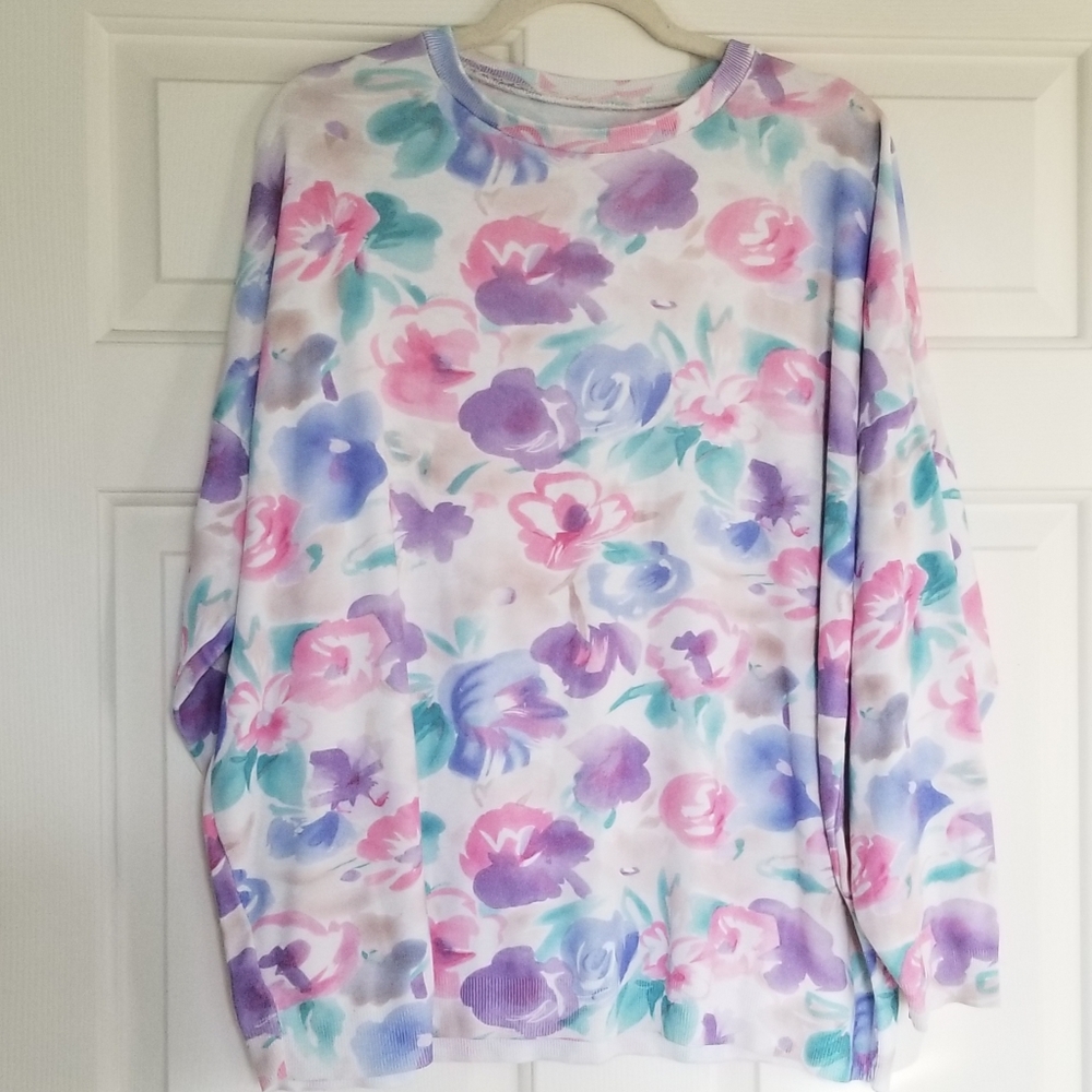 VTG Pastel Flower Print Thin Sweatshirt, Boxy